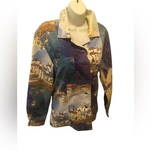 Chico’s Brushed Cotton Button Down ARTSY Unlined Jacket Top Sz. 2/L Casual